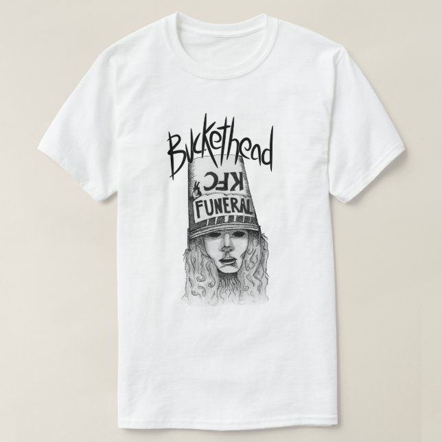 Camiseta Esboço do Buckethead (versão título) (Frente do Design)