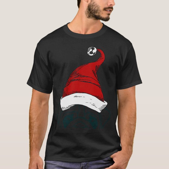 Camiseta Esboço do Pug curioso! Pug de Natal com chapéu ver (Frente)