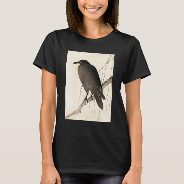 Camiseta Esboço japonês de um corvo (Frente)