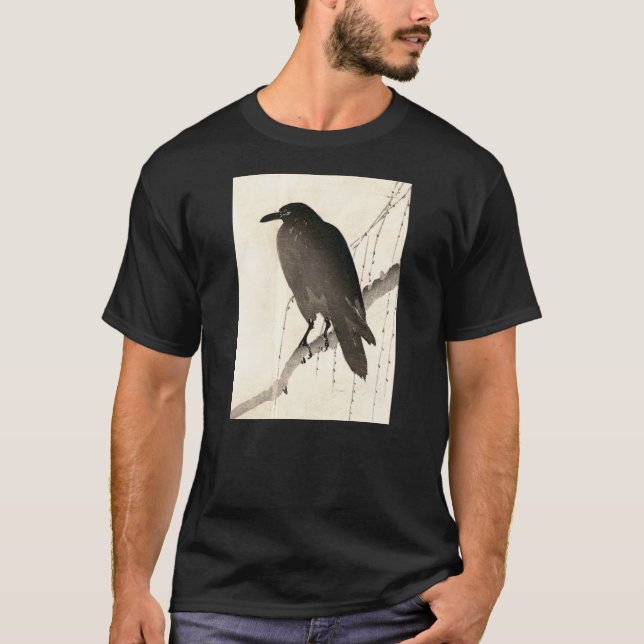 Camiseta Esboço japonês de um corvo (Frente)