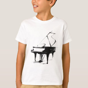 Camiseta Esboço Minimalista de Piano de Cauda Musical
