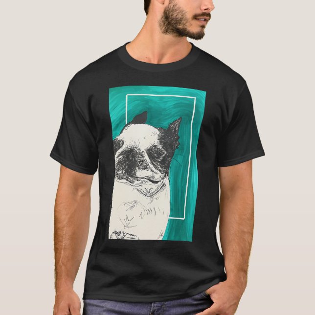 Camiseta Esboço Ousado de Cachorro Boston Terrier (Frente)