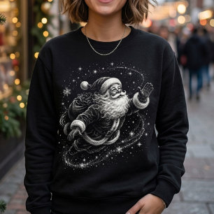 Camiseta Esboço Vintage do Papai Noel Voador Noite de Natal