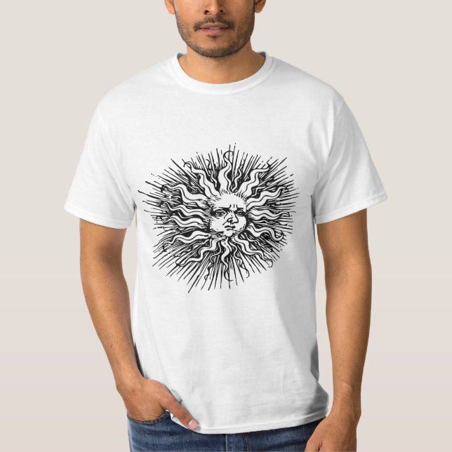 Camiseta Esboço Vintage do Sol Místico (Frente)
