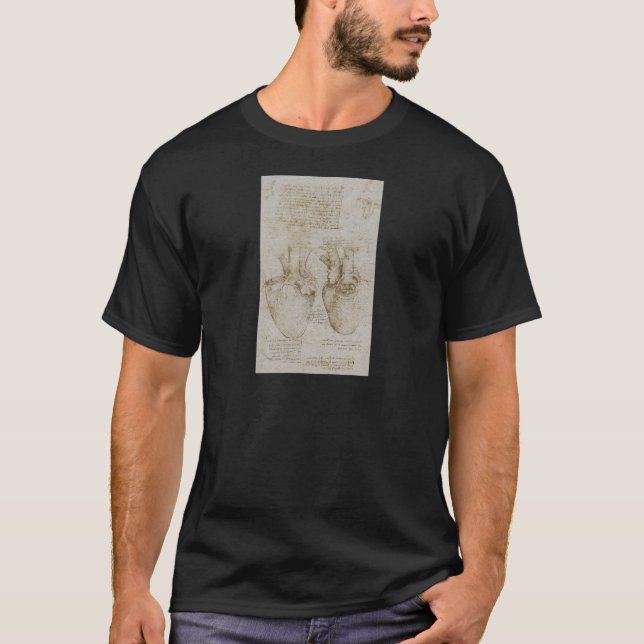 Camiseta Esboços humanos da anatomia do coração de da Vinci (Frente)