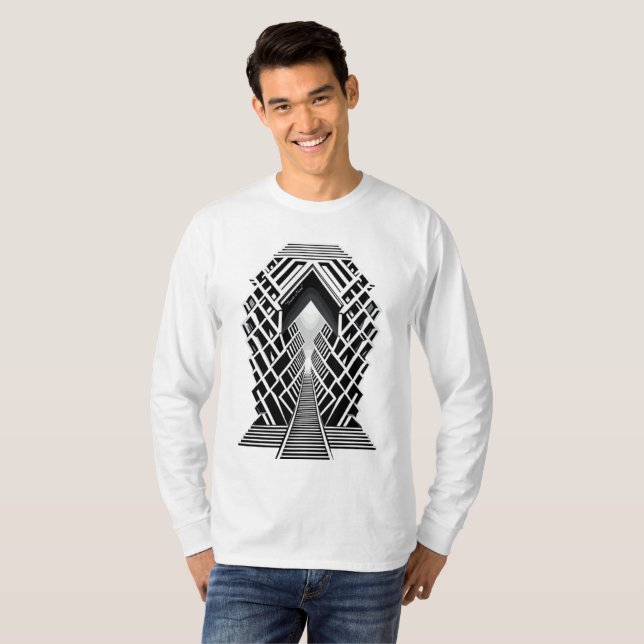 Camiseta Escada Monocromática: Obelisco de Contrastes (Frente Completa)