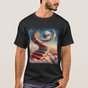 Camiseta Escadaria de Livros Cósmica – Céu de Fantasia Surr