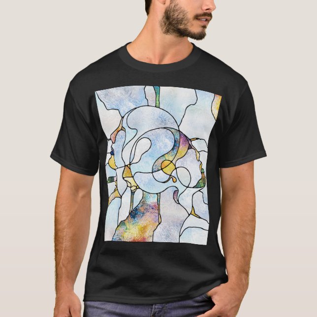 Camiseta Escadas do arco-íris, unidade de vidro manchada (Frente)