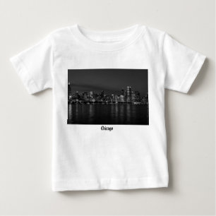 Camiseta Escala de Cinza da Cidade de Chicago Night