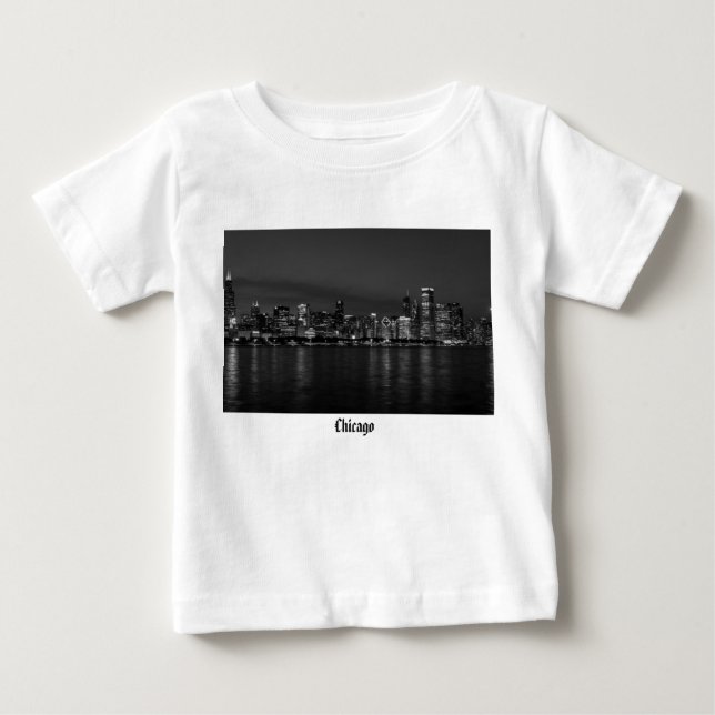Camiseta Escala de Cinza da Cidade de Chicago Night (Frente)