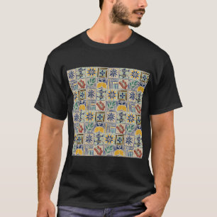Camiseta Escala média de padrão de azulejo mediterrâneo com