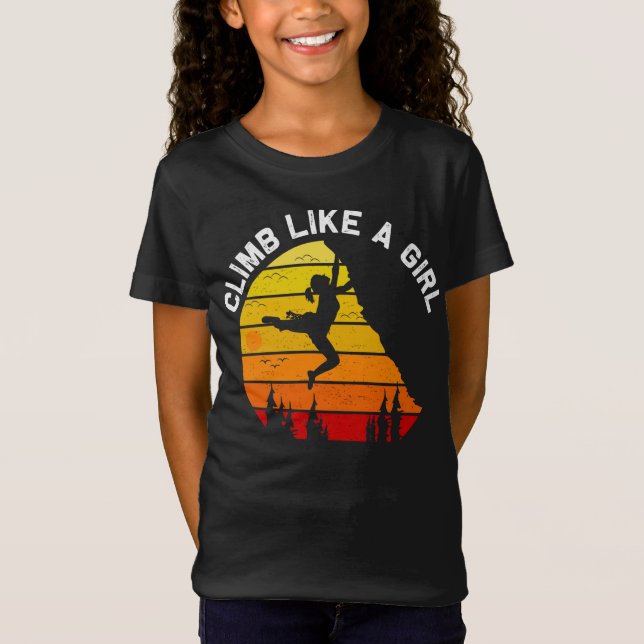 Camiseta Escalada De Pedra Sobe Como Uma Rapariga Retro (Frente)