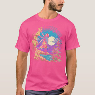 Camiseta Escalador Noturno de Rocha Esqueleto Sob Lua Cheia
