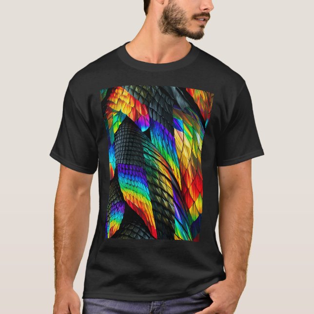Camiseta Escamas Luminescentes Arco-íris (Frente)