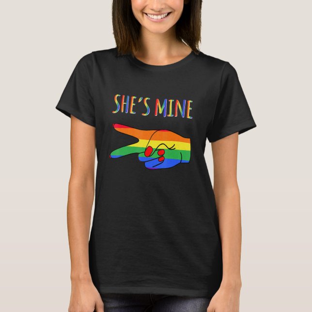 Camiseta Escaneando Lgbt Ela é minha Casal lésbica Correspo (Frente)