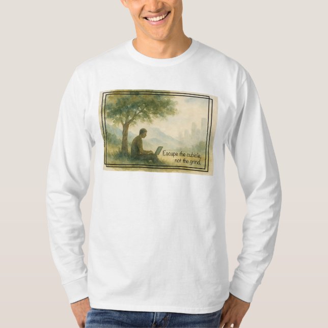 Camiseta Escapar do Trabalho Remoto Nômada Digital Cubicle (Frente)