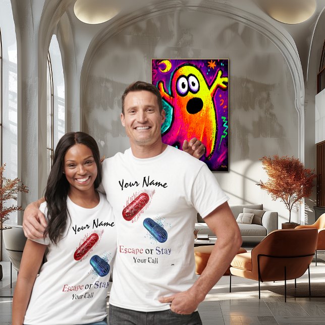 Camiseta Escape or Stay - Red and Blue Pill Cyberpunk Art (Criador carregado)