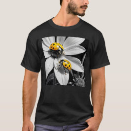 Camiseta Escaravelho Amarelo Na Flor Branca Preta