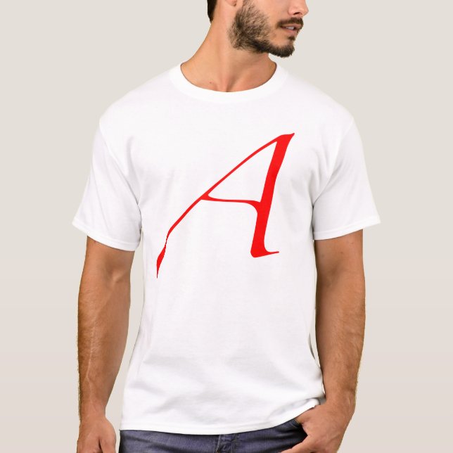 Camiseta Escarlate de letra A (para o ateu) (Frente)