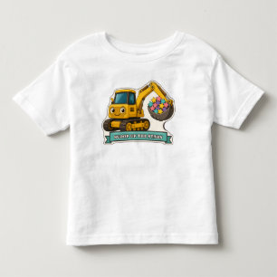 Camiseta Escavadeira Amarela Sorridente Levantando Estrelas