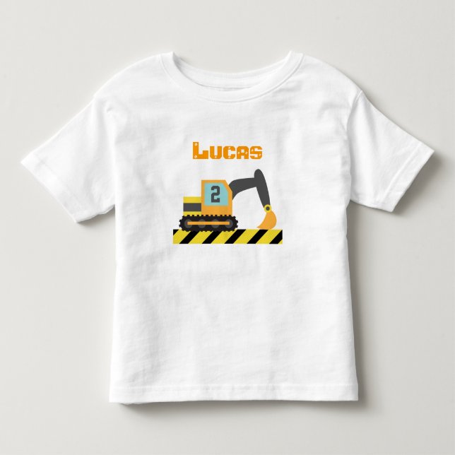 Camiseta Escavadeira de Construção Laranja Veículo 2 Anos d (Frente)