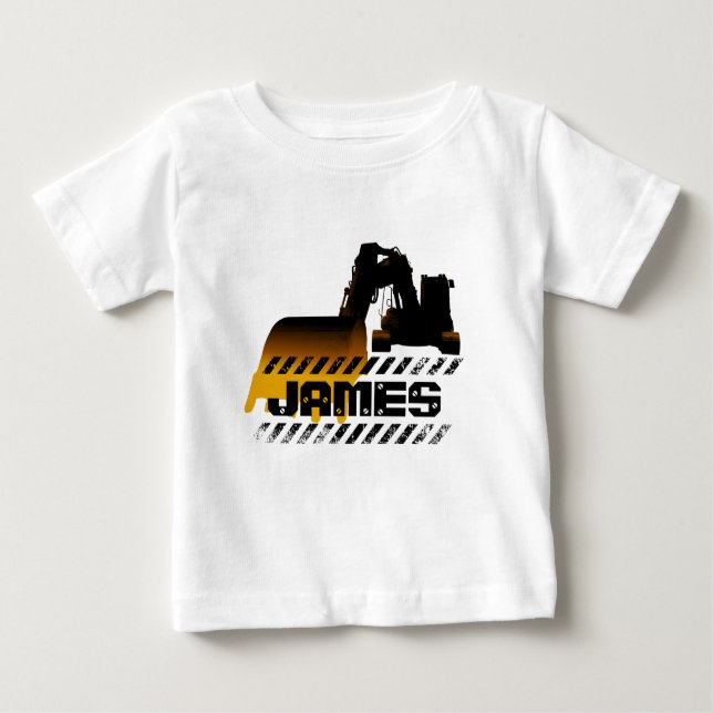 Camiseta Escavador Adicione Seu Nome Construtor Boy (Frente)