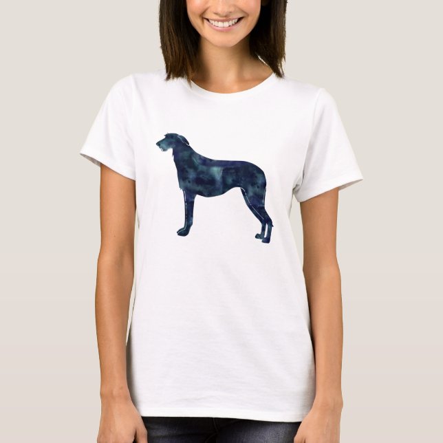 Camiseta Escocês de Deerhound Black Watercolor Silhouket (Frente)