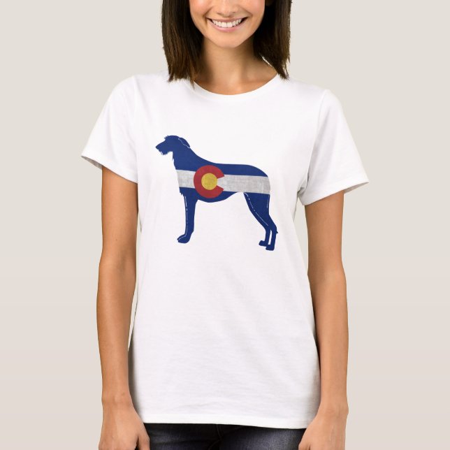 Camiseta Escocês Deserhound Dog Colorado Flag Silhouette (Frente)