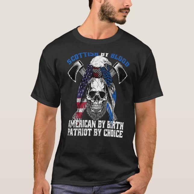 Camiseta Escocês Por Sangue Americano Por Nascimento Patrio (Frente)