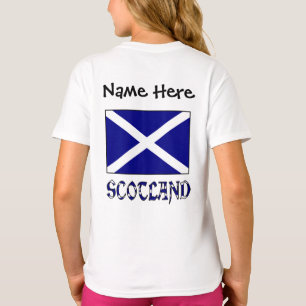 Camiseta Escócia e Bandeira Escocesa com o Seu Nome