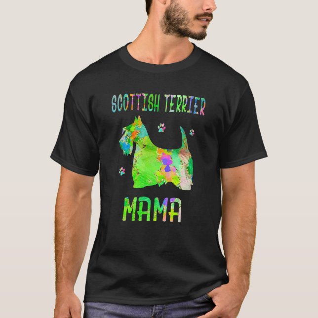 Camiseta Escócia Terrier Mama Colorida Cão Mãe (Frente)