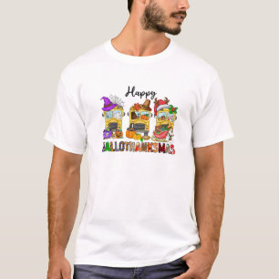 Camiseta Escola Bus Hallothanksmas Dia das Bruxas Ação de G