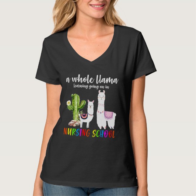 Camiseta Escola De Enfermagem De Llama Cactus De Volta À Es (Frente)