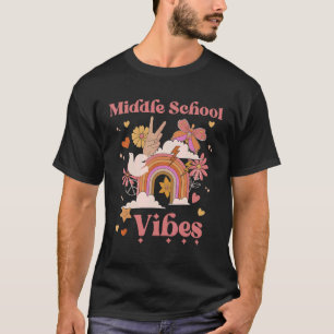 Camiseta Escola Média Vibes Groovy Retro Girl Boho Rainbow
