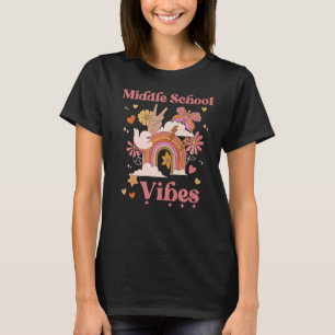 Camiseta Escola Média Vibes Groovy Retro Girl Boho Rainbow