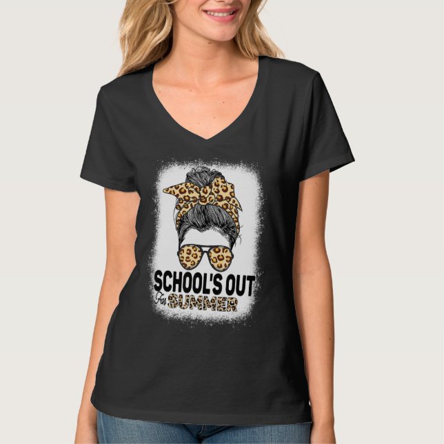 Camiseta Escolas Saídas Para O Professor Leopard Messy Bun  (Frente)