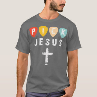 Camiseta Escolha Jesus Retro Vintage Guitar Pick