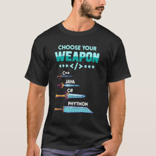 Camiseta Escolha os programadores do seu Arma C++ Java Pyth