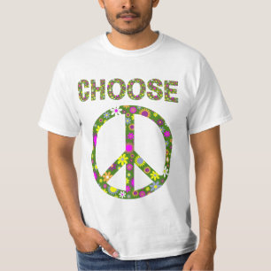Camiseta Escolha Paz - Sinal de Paz da Flor Retroativa - Ca
