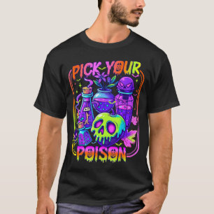 Camiseta Escolha Seu Veneno Dia de Halloween Festa Assustad