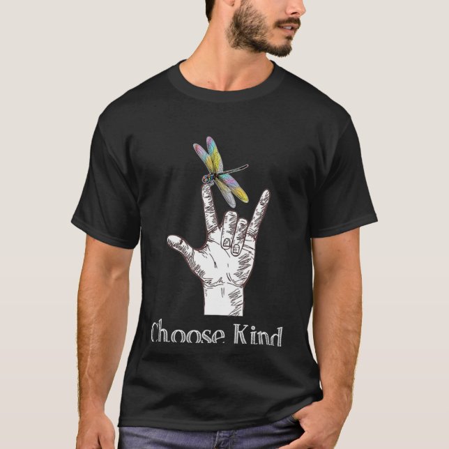 Camiseta Escolha Sinal de mão de libélula gentil ASL Comuni (Frente)