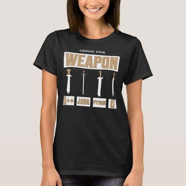 Camiseta Escolha sua Arma C++, Java, Python, C Programmer (Frente)