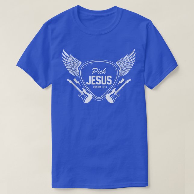 Camiseta Escolher Jesus Banda da Igreja Cristã Guitarrista (Frente do Design)