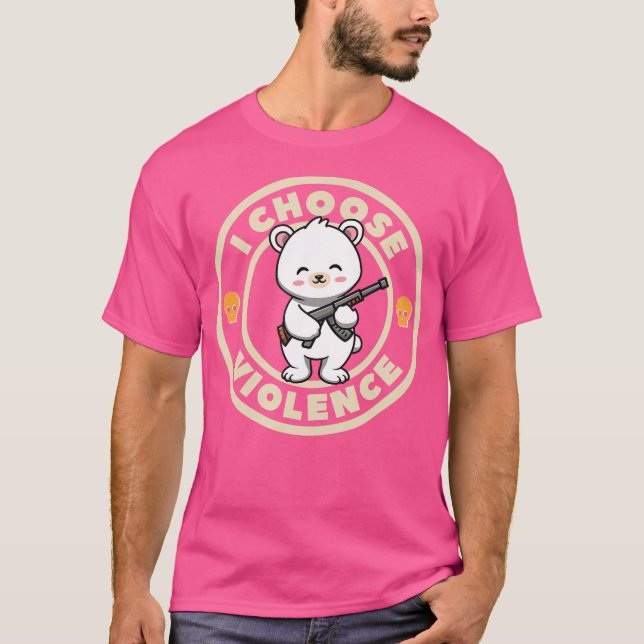 Camiseta Escolho Violência Engraçado Urso Bonito Com Arma (Frente)