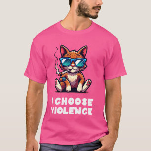 Camiseta Escolho Violência Gato Divertido com Charuto Sarcá