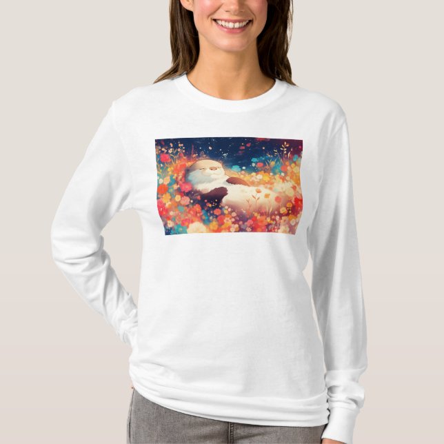 Camiseta Esconderijo Floral da Lontra (Frente)