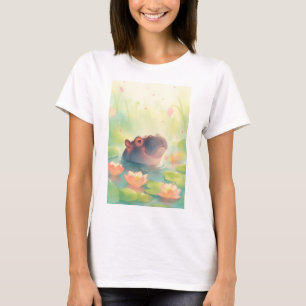 Camiseta Esconderijo Floral do Hipopótamo no Lago da Flores