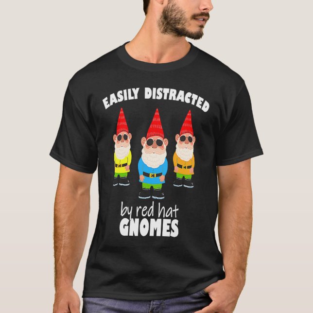 Camiseta Escondida facilmente com o chapéu vermelho, gnomos (Frente)