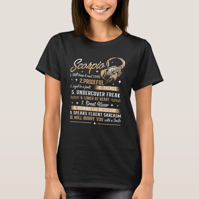 Camiseta Escorpião Astrologia de aniversário Zodiac Sinal H (Frente)