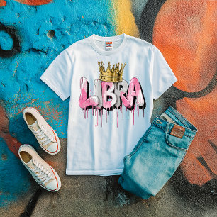 Camiseta Escova Balançada de Grafite Zodiac Libra com Coroa